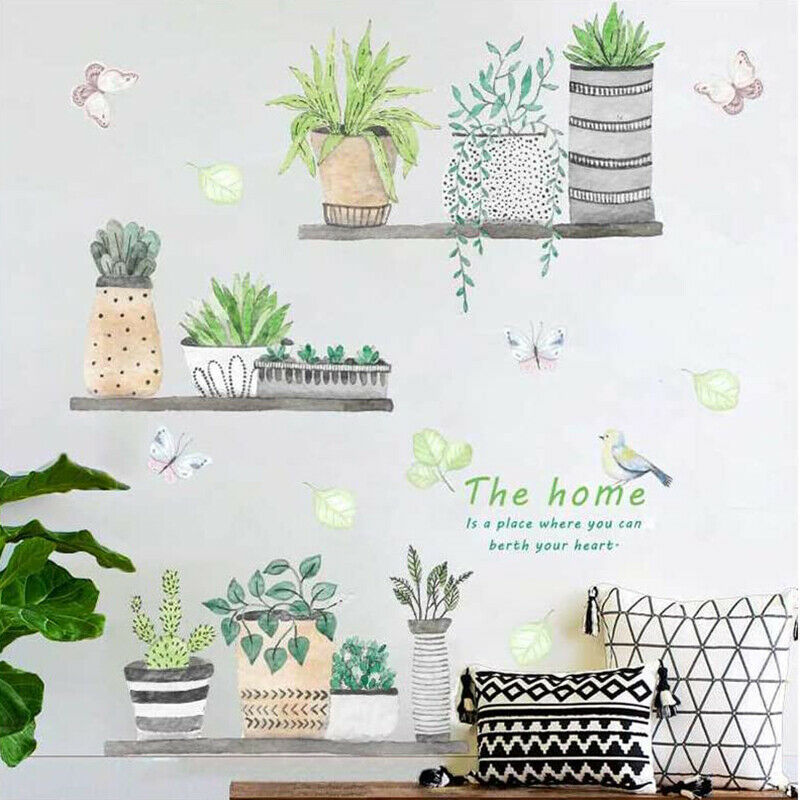 2pc Wall Stickers Green Plants Delicate Removable Wall Stickers Self Adhesive HN