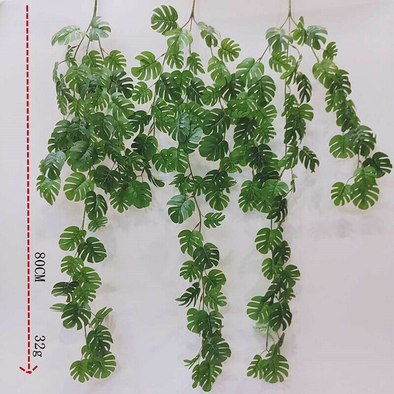 80cm Silk Tropical Palm Leaves Vine Artificial Jungle Turtle Rattan Home .l8