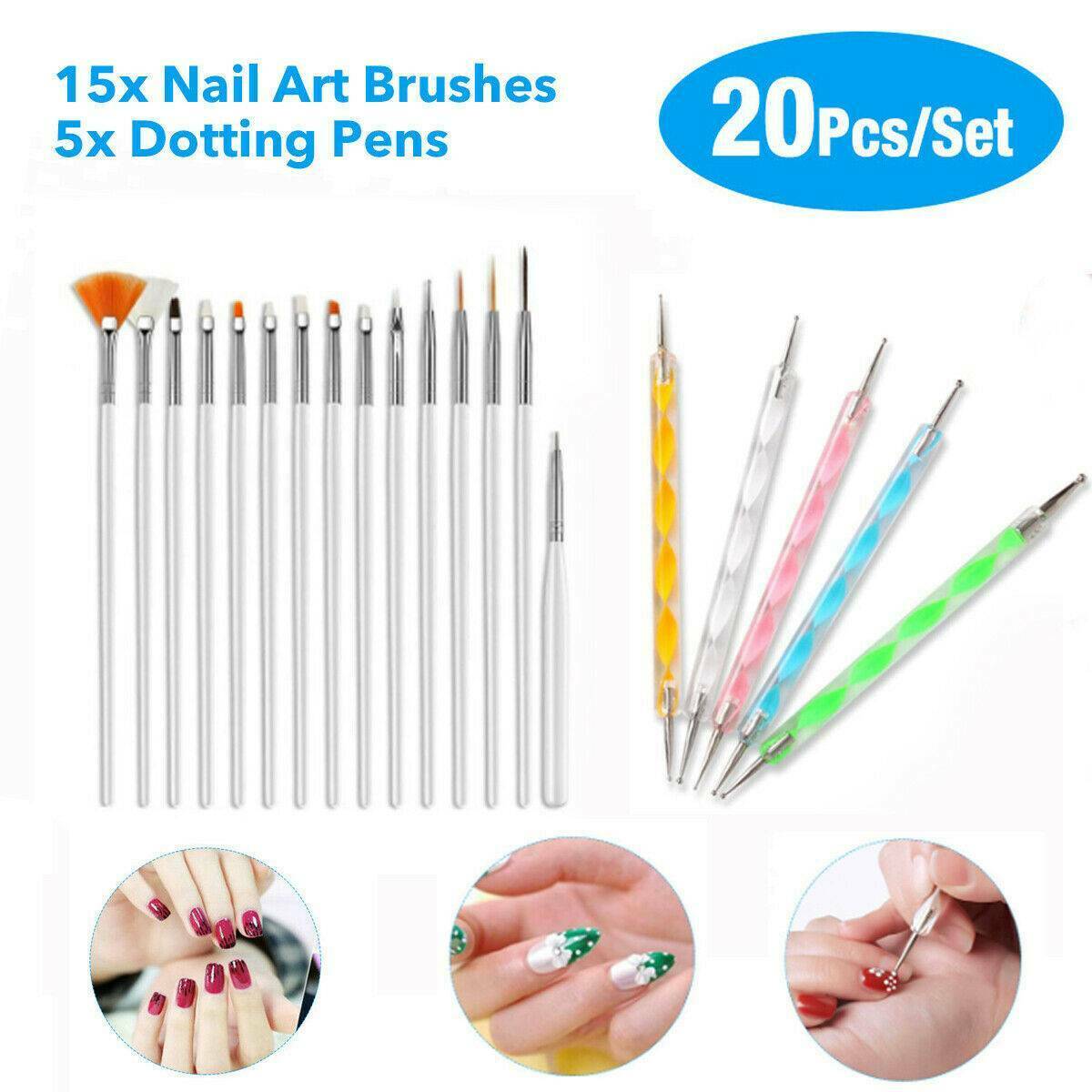 20X UV Gel Nail Art Design Set Dotting Painting Drawing Polish Brush Pen Tools