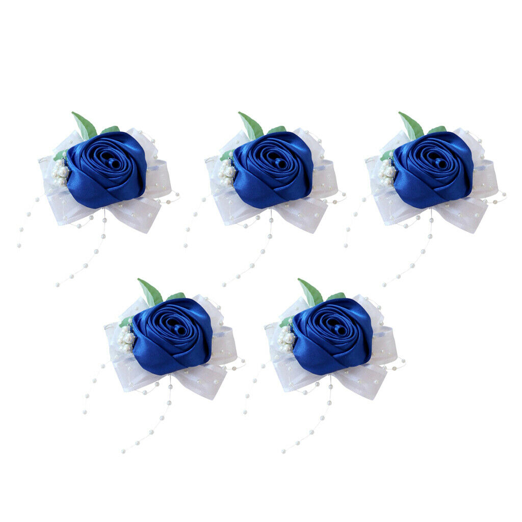5pcs Romantic Pearls Wrist Corsage Rose Hand Flower Wedding Party Supplies Gift