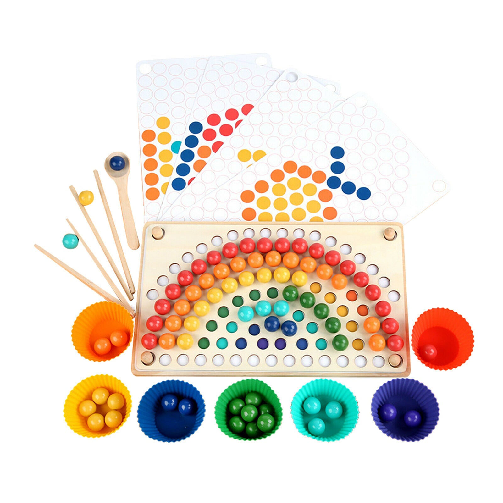 Rainbow Wooden Board Beads Game Puzzle Color Matching Toys for Toddlers