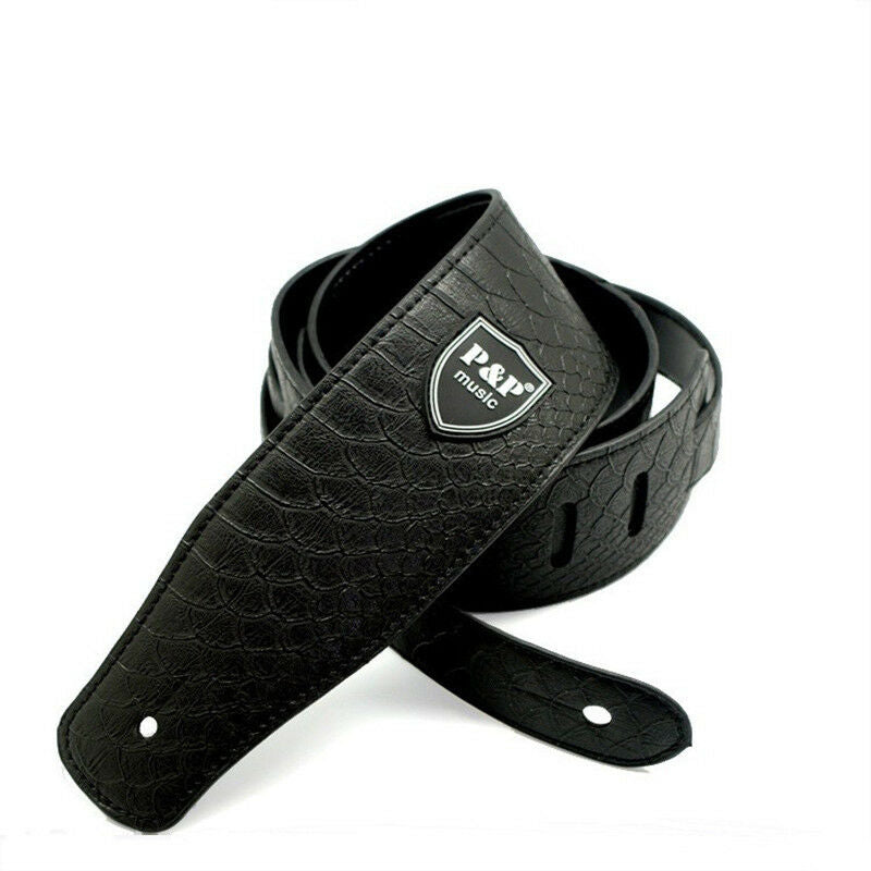 Adjustable Soft Leather Thick Strap for Electric Acoustic Guitar Bass Black