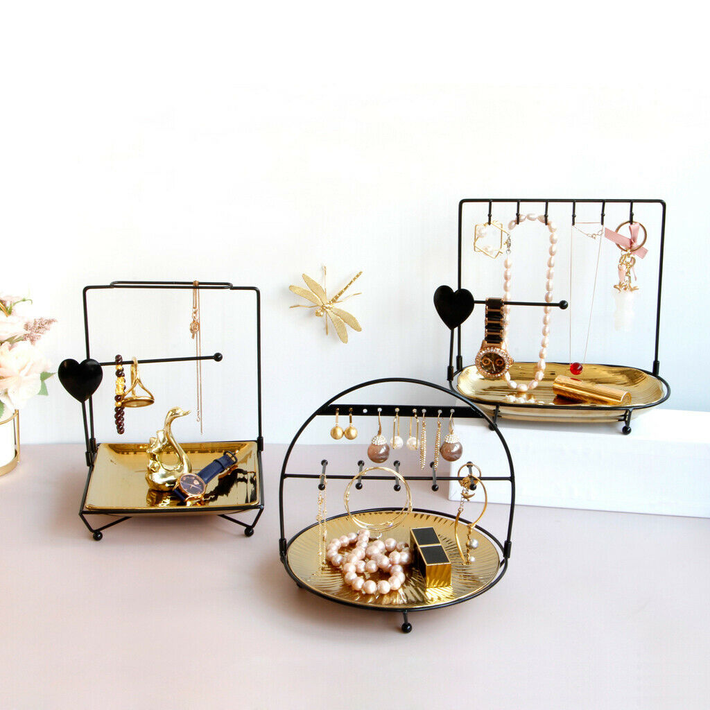 1pc Jewelry Display Holder Stand w/ Ceramic Tray and Hook Jewelry Rack C