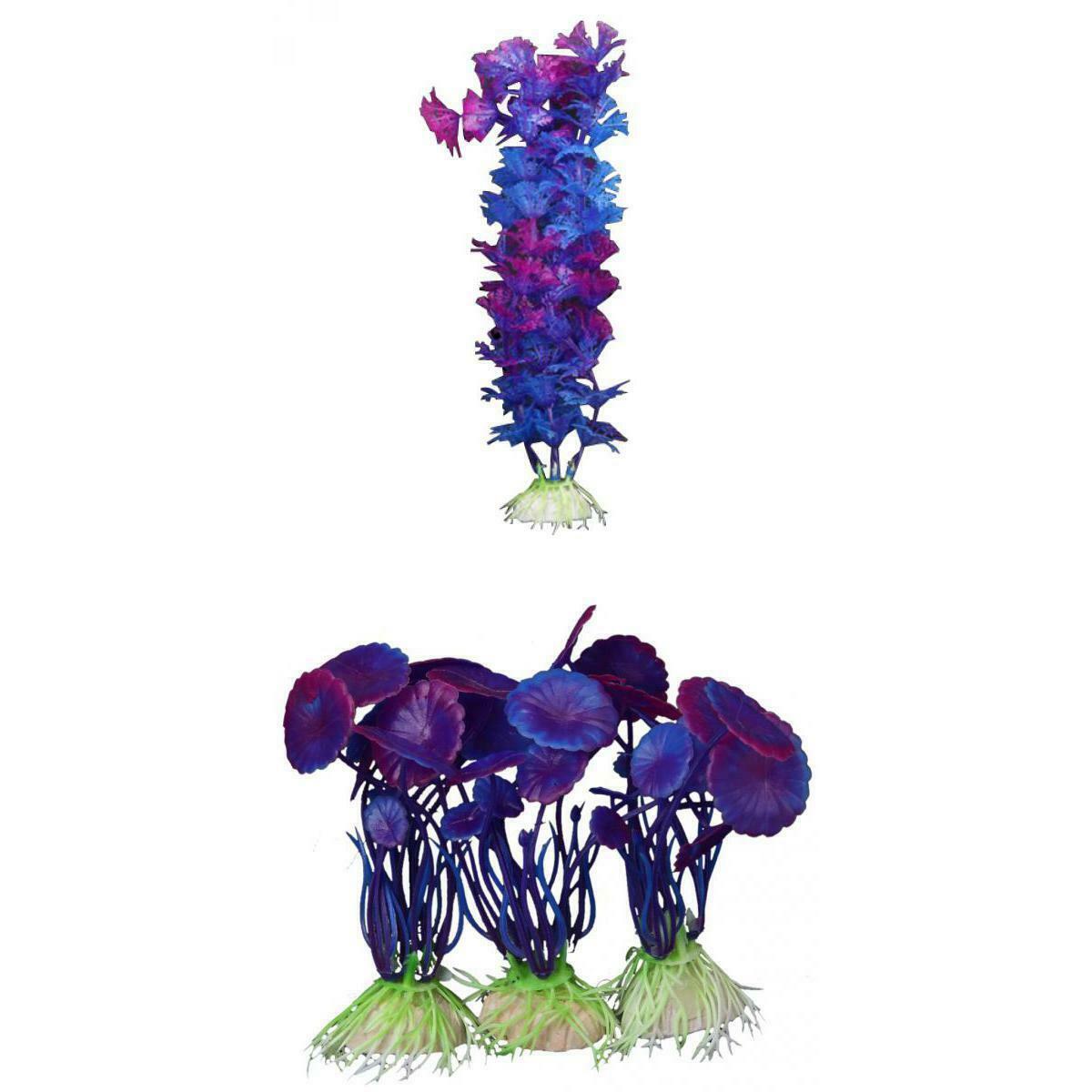 4Pcs Aquatic Plastic Grass Plants Aquarium Fish Tank Ornament Decoration Purple