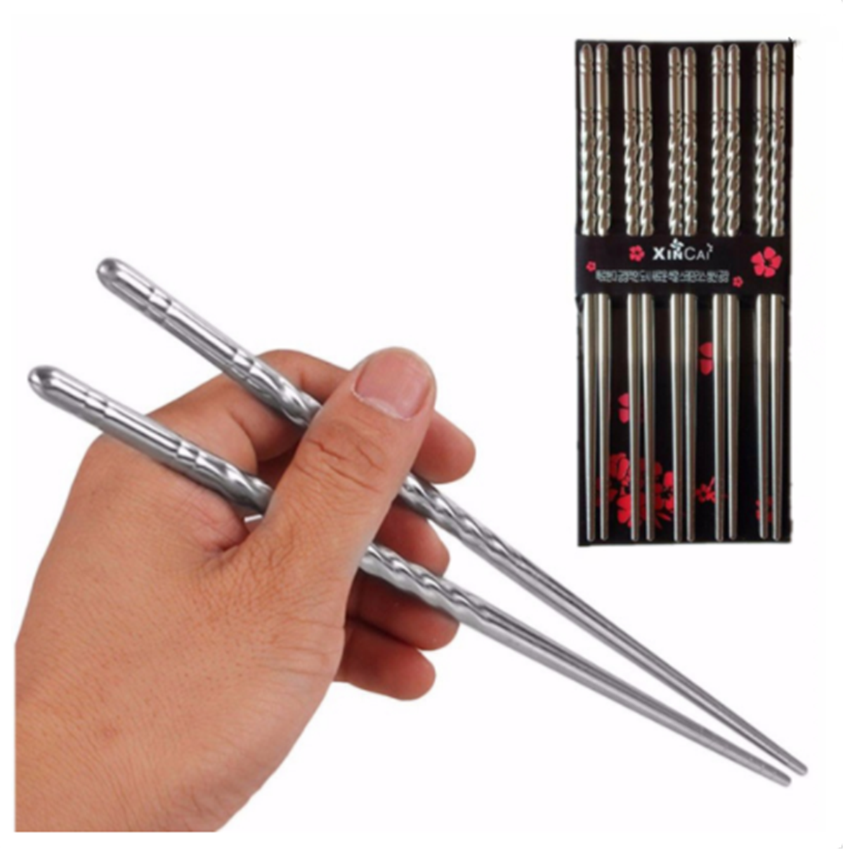 5Pairs Stainless Steel Twist Chopsticks Reusable Korean Chinese Chop Sticks Gift