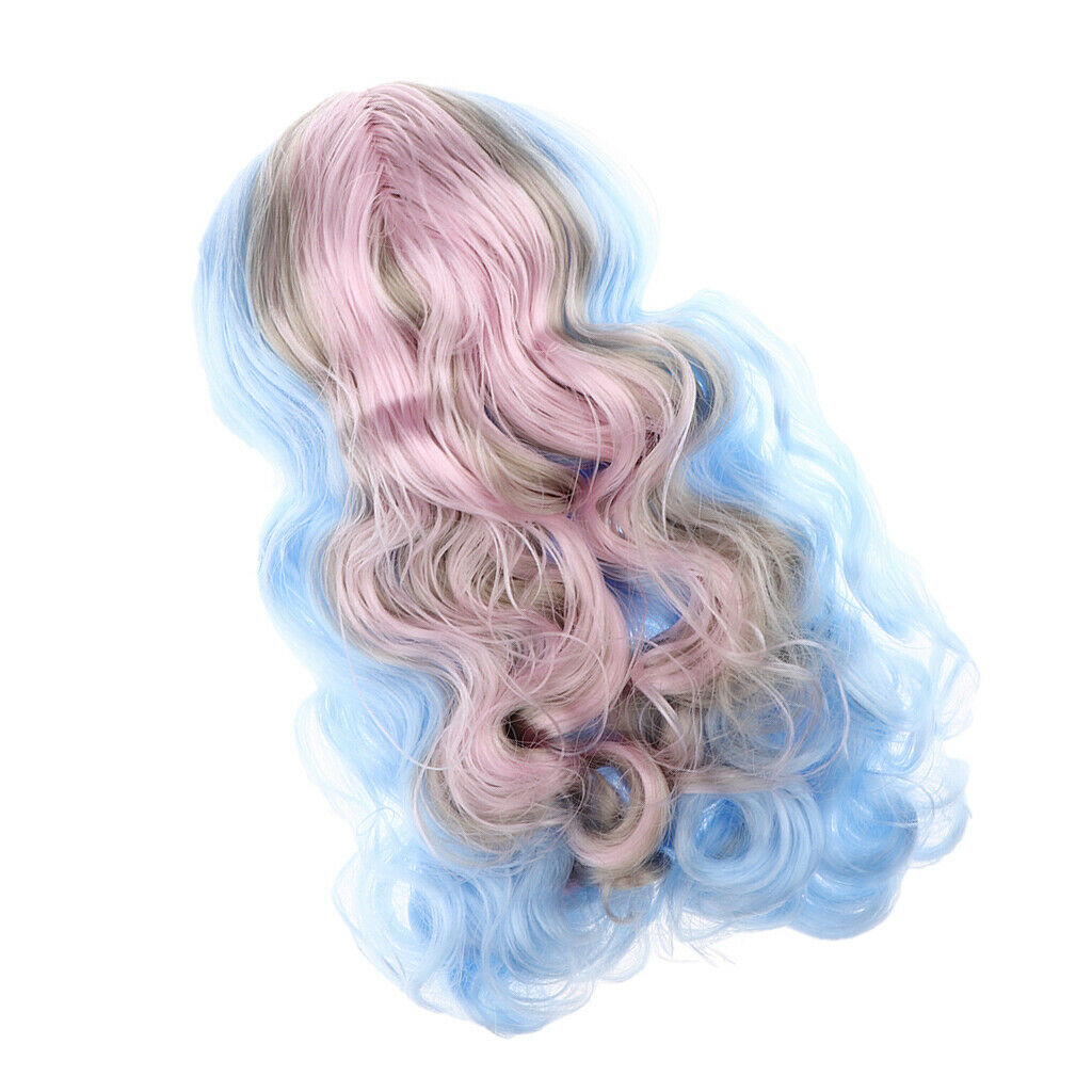 Wavy Culry Wig with Silicone Headshell, Gradient Blue Hair for 1/6 Blythe Pullip