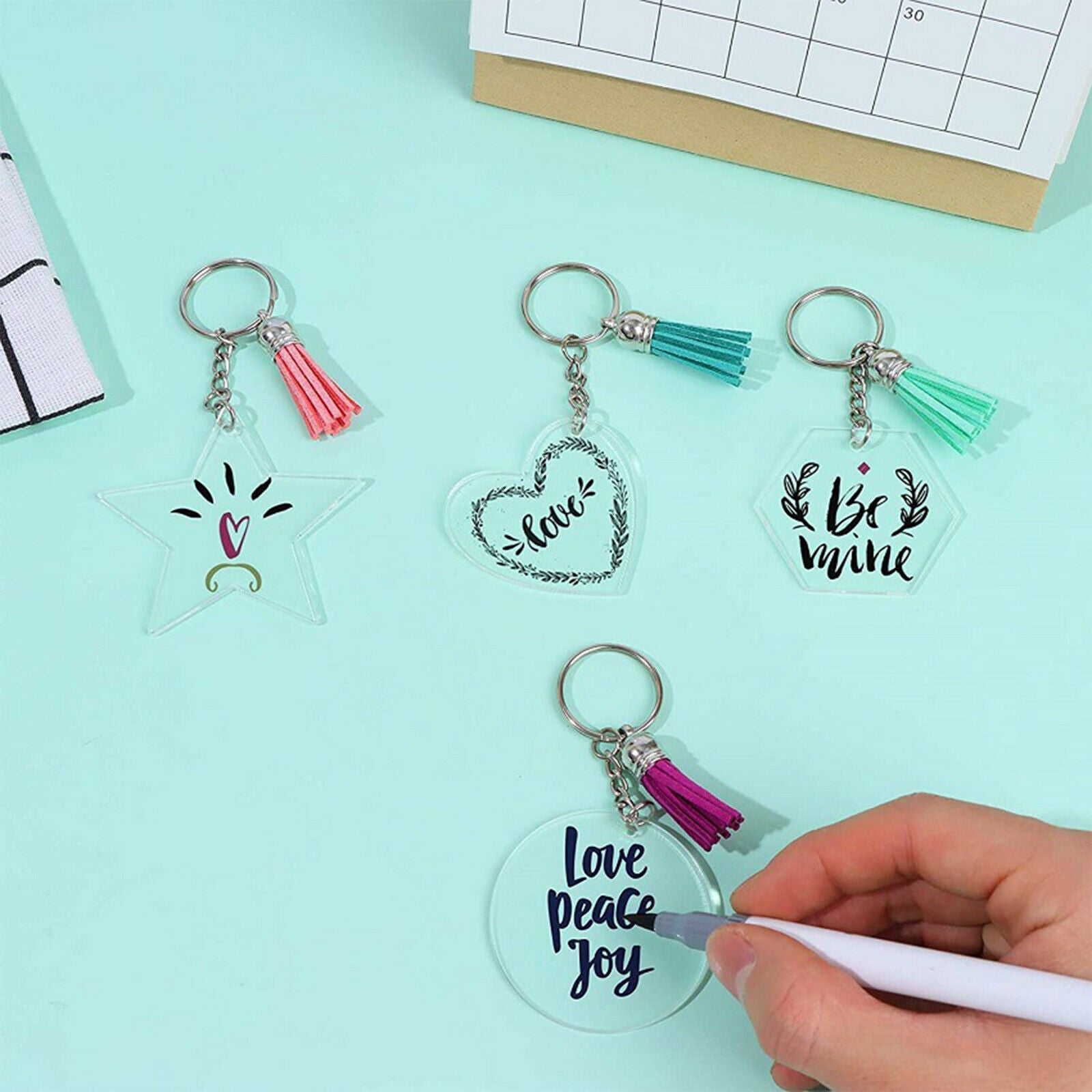 Keychain Blanks Transparent Acrylic Clear Discs Tassel Pendant Kit for DIY