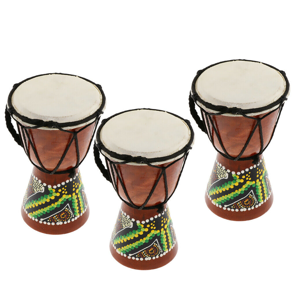 3 Pcs 15cm Djembe Drum with Hand Painted Design - West African Bongo Drum