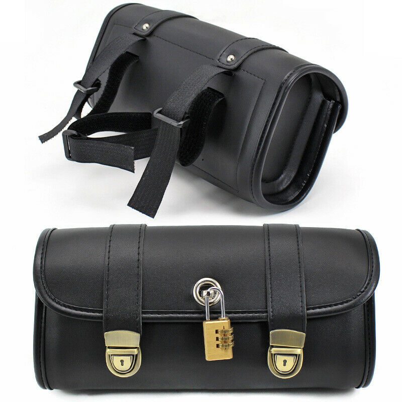 Motorcycle Handlebar Bag Tool Bag PU Leather Pit Dirt Bike Fork Bag Saddlebag