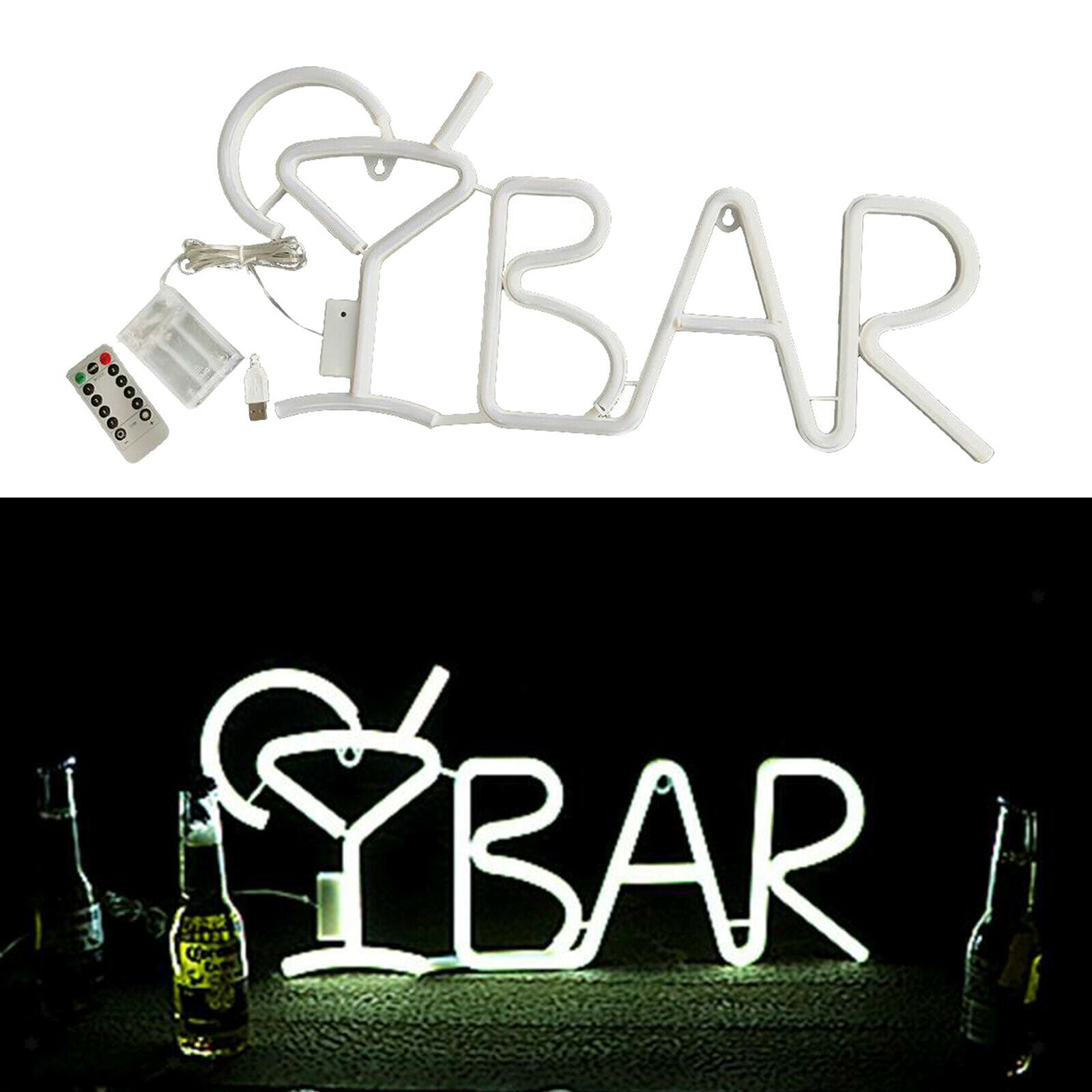 USB/Battery BAR LED Neon Light Signs Wall Lamp Party Home Decor White