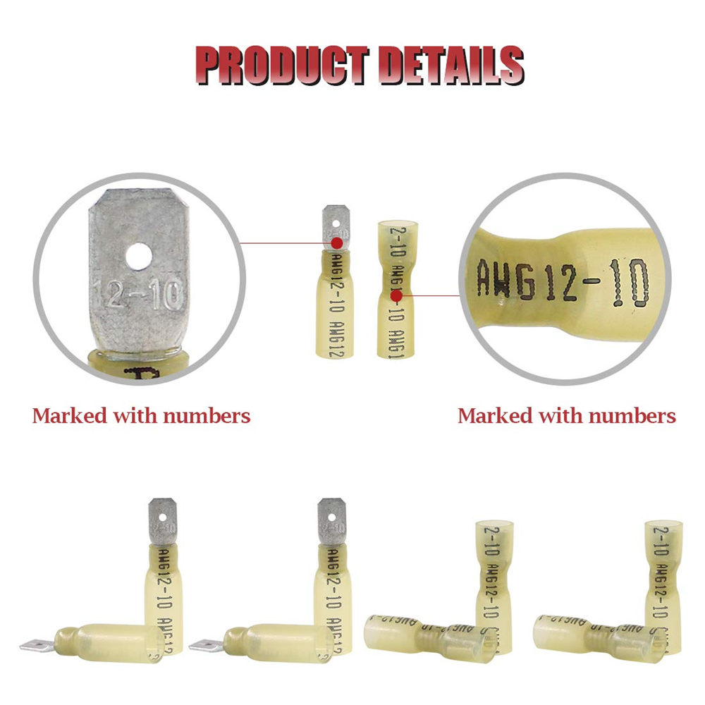 100PCS Male Female Spade Wire Connectors Waterproof Crimp Terminals Kit 12-10AWG
