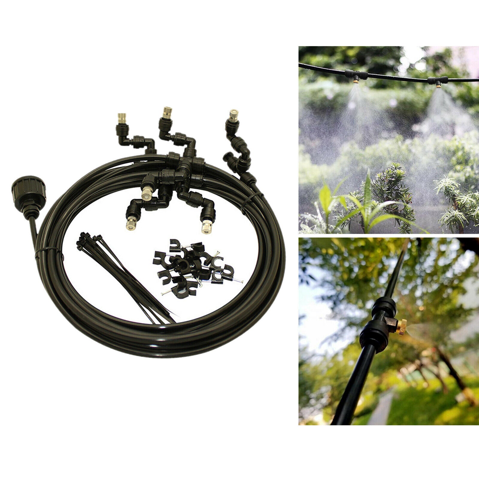 Low Pressure Water Spray Misting Hose Sprinkler Cooling System Kit 6m Long Black