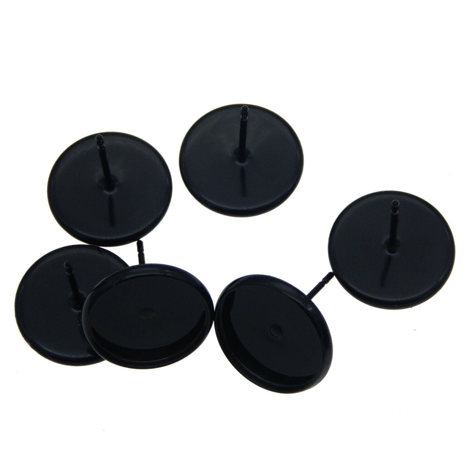 5 pairs Black Brass Metal Cup Earring Post Stud DIY Jewelry Craft Inner 12mm