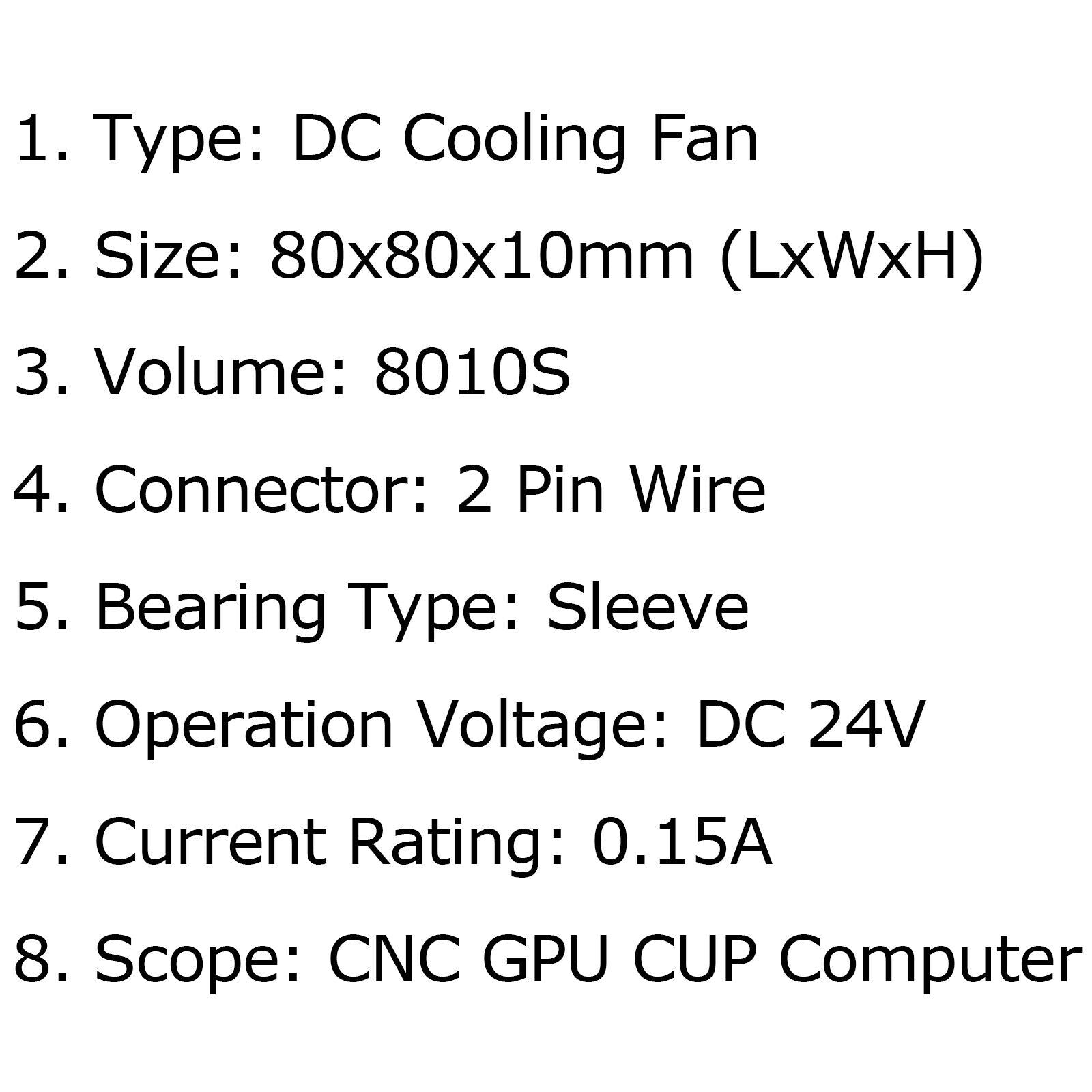 1Pcs DC Brushless Cooling Fan 24V 0.15A 8010S 80x80x10mm 2 Pin CUP Computer Fan