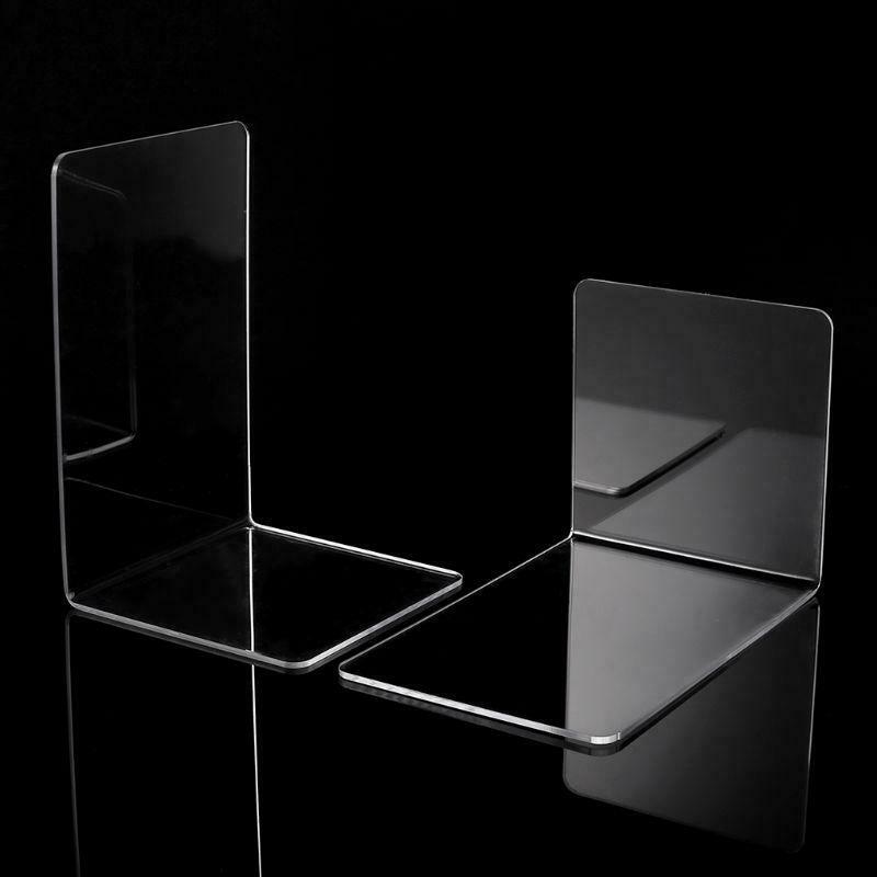 2Pc Clear Acrylic Bookends L-shaped Desk Organizer Desktop Book Holder 12x18.5cm