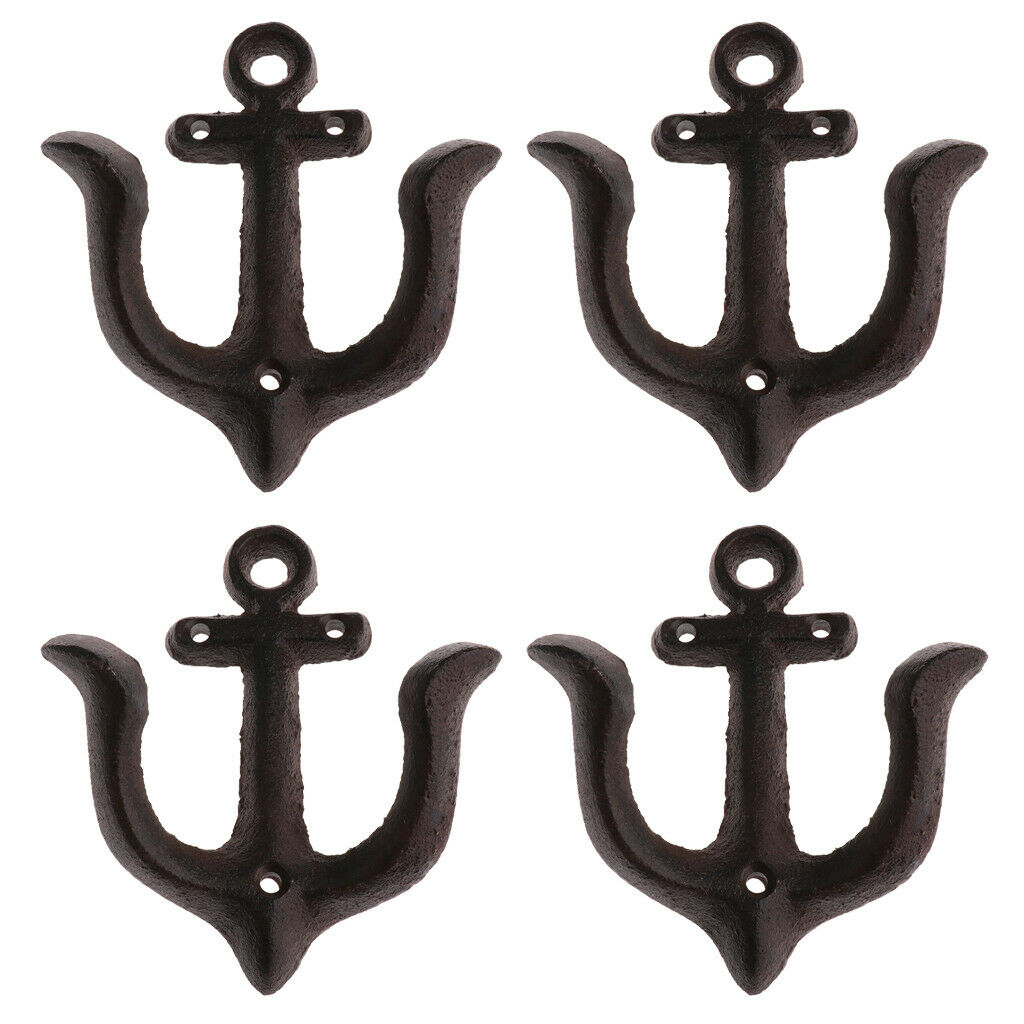 4 Pcs Rustic Double Wall Hook Bedroom Coat Hook Rack Hanger Decoration Black