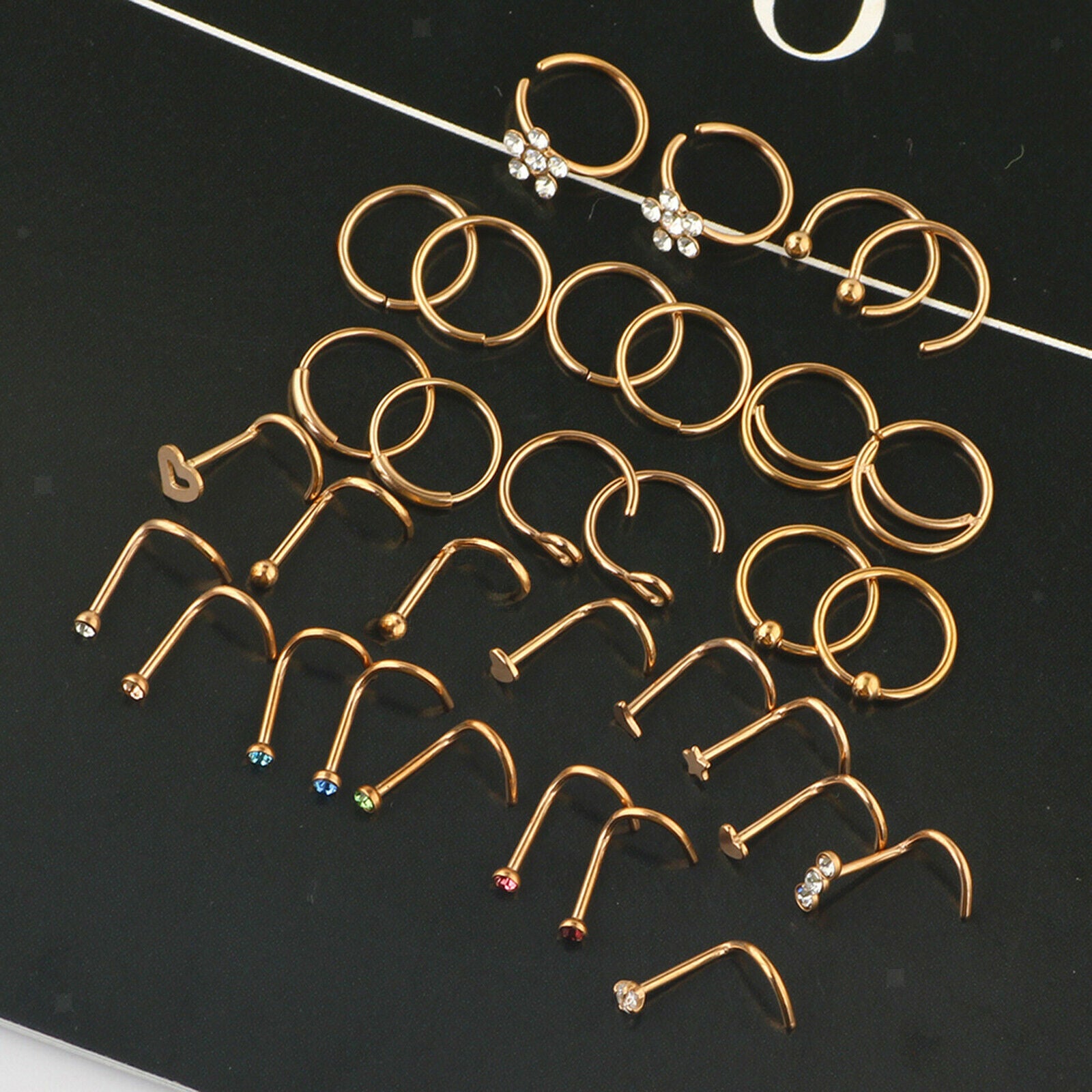 32Pcs/Set Nose Rings Hoop Studs Piercing Jewelry Set for Women Men Girls