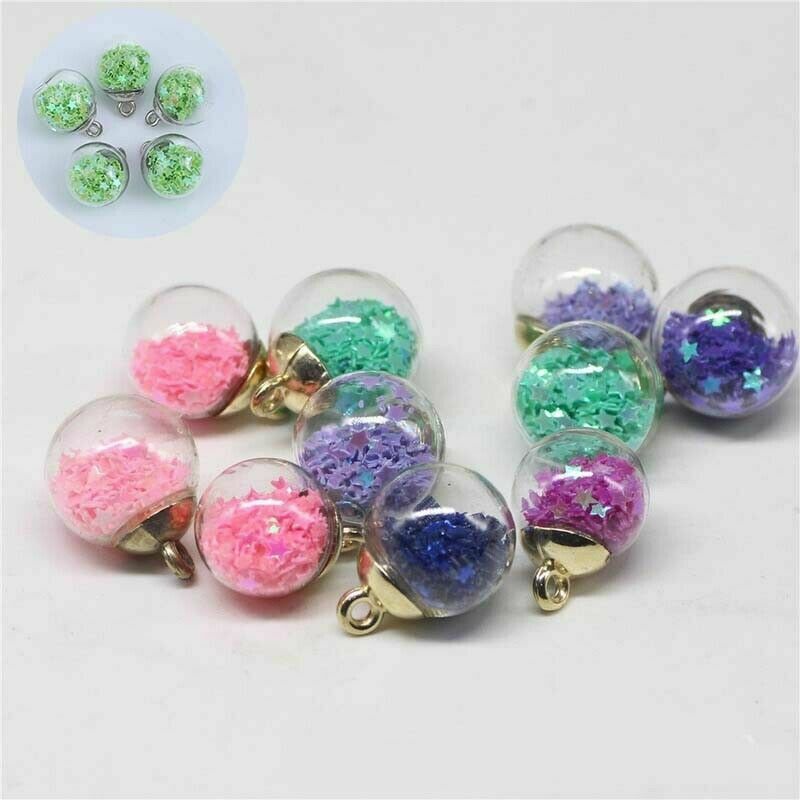 20PCS Round Glass Ball Transparent Confetti Making Pendants Charms DIY Jewelry !