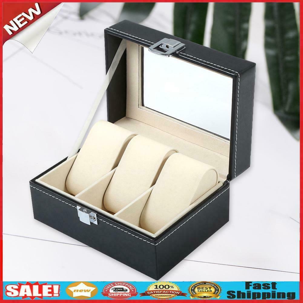 3 Slots Leather Watch Box Jewelry Bracelet Case Holder Necklace Organizer @