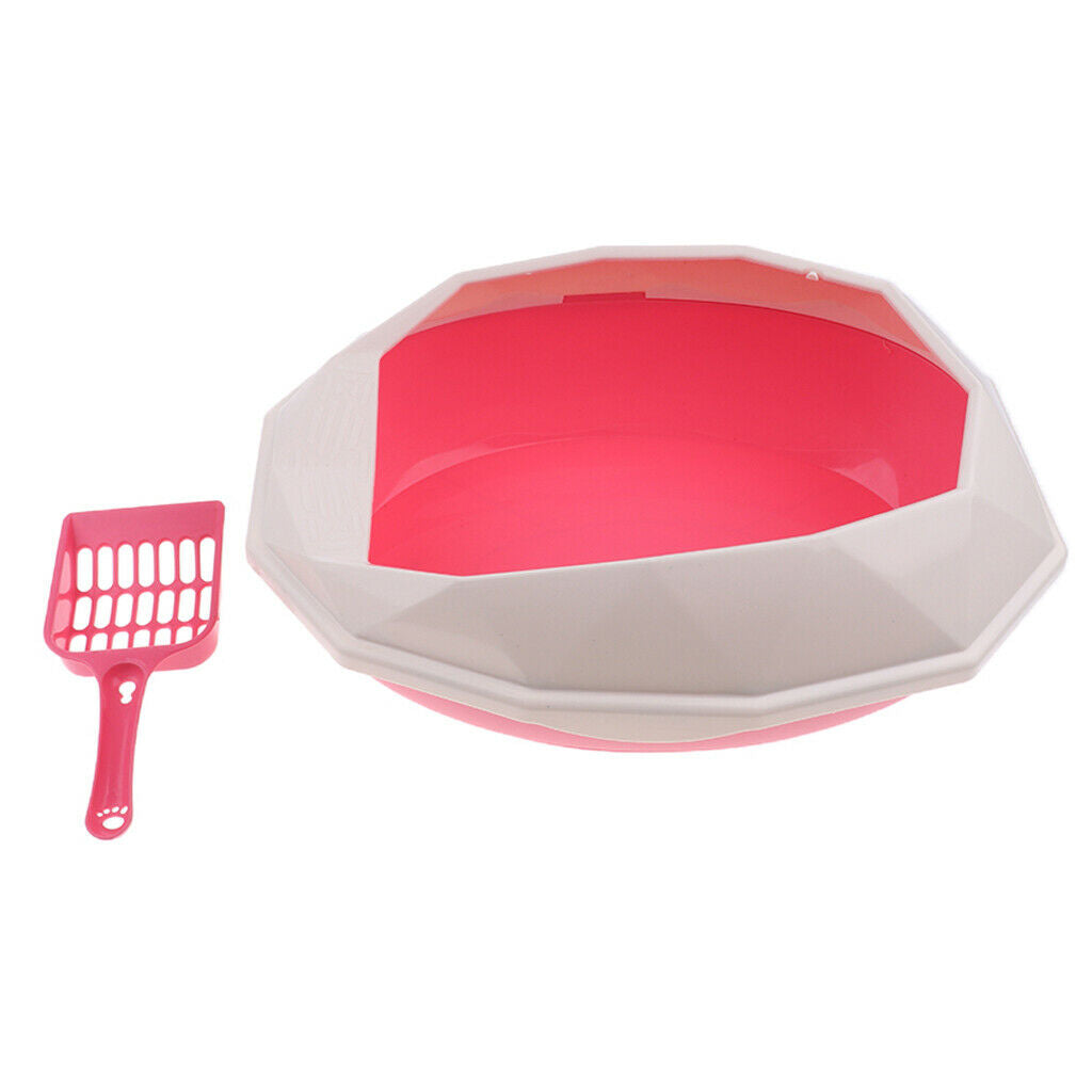 Mini Cat Litter Box Tray Anti Splash Toilet Fenced Pan with Shovel Pink