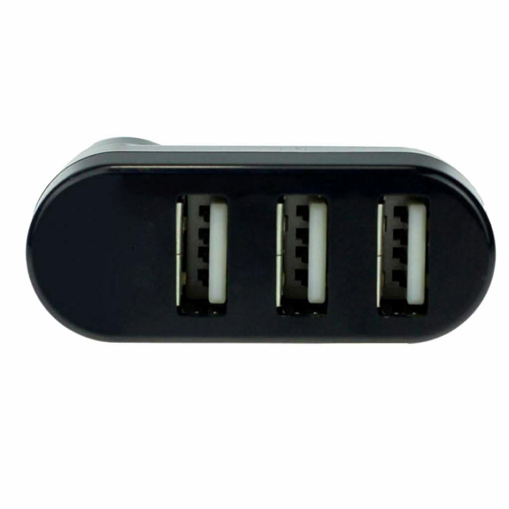 Premium Mini 3-Port USB 2.0 90°/180° Degree Rotatable Hub Adapter, Black