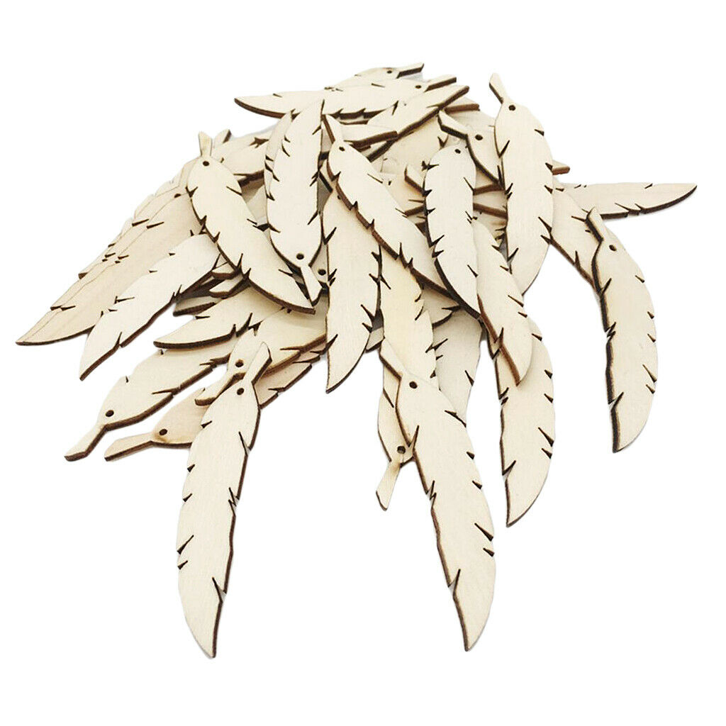 50pcs Unfinished Wood Feather Shape Wooden Pieces Scrapbook Embellishment