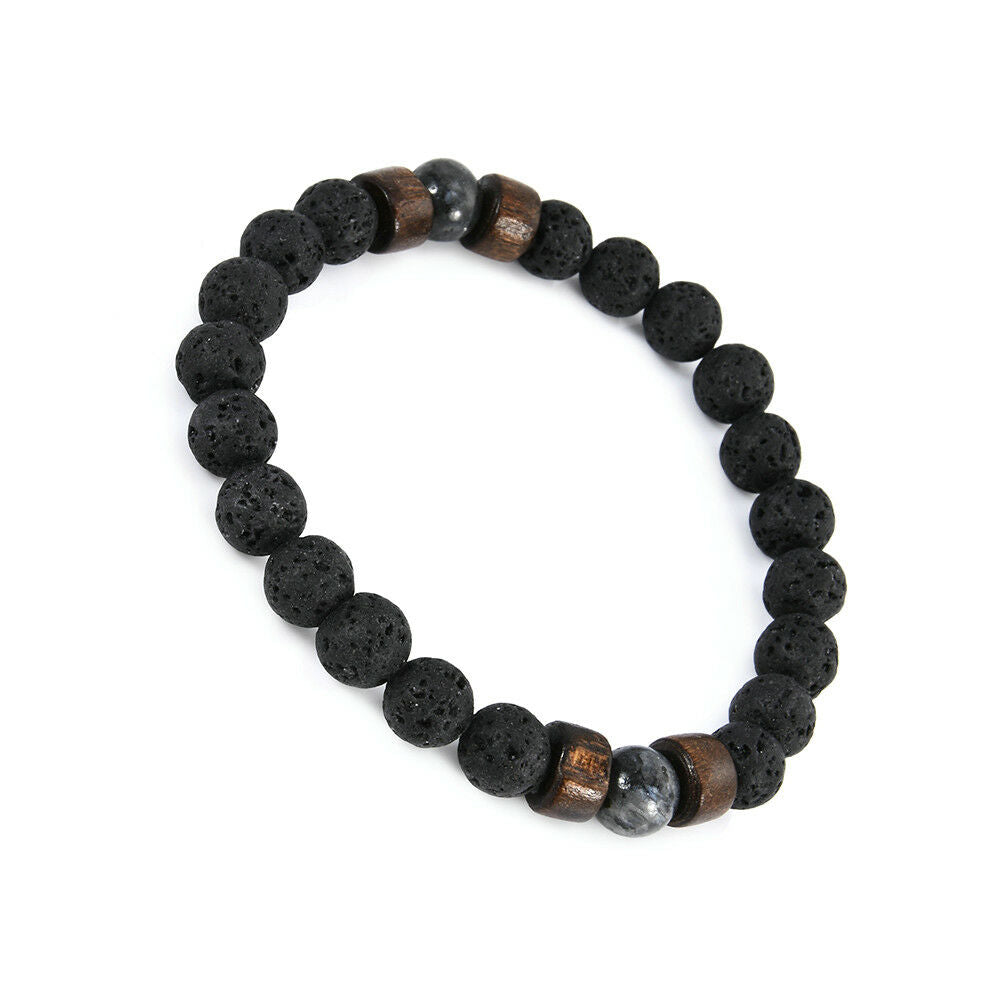 Men Women 8mm Lava Rock Bracelet Elastic Natural Stone Yoga Beads Bracelet JT