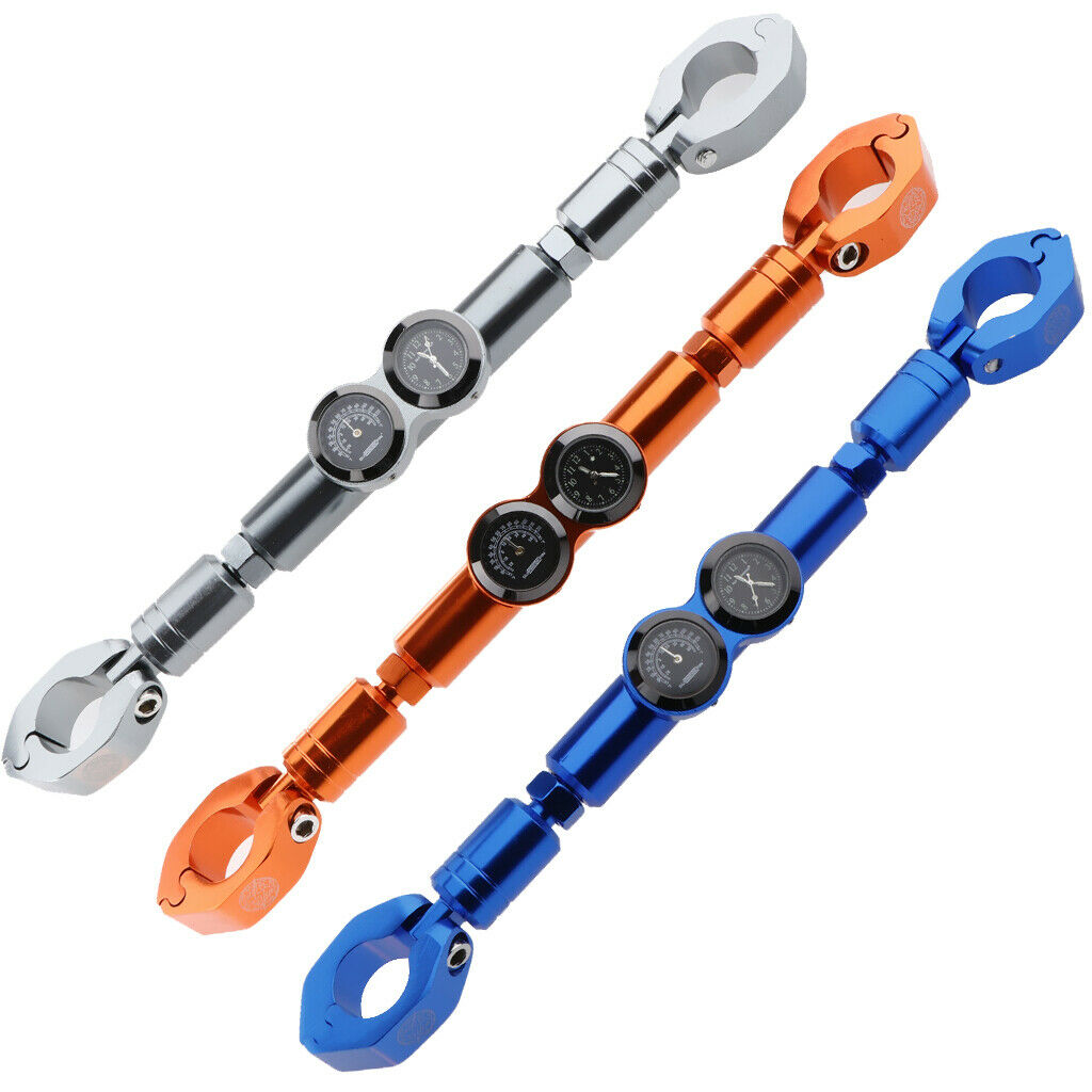 22mm Motorbike Balance Cross Bar with Clock Watch & Thermometer Gauge Gray
