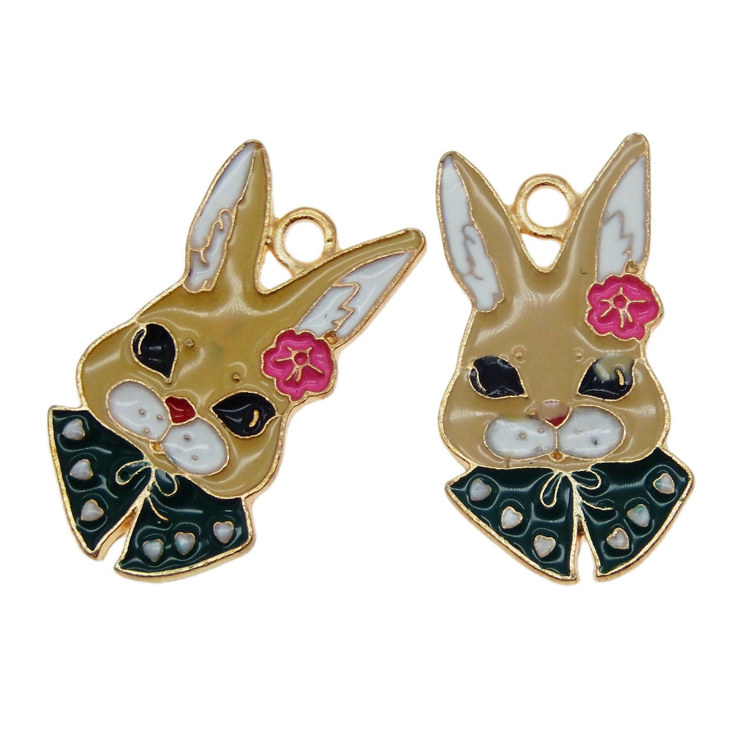 6 pcs Metal Alloy Rabbit Charm Enamel Bunny Pendant Dangle Jewelry DIY 33*17mm