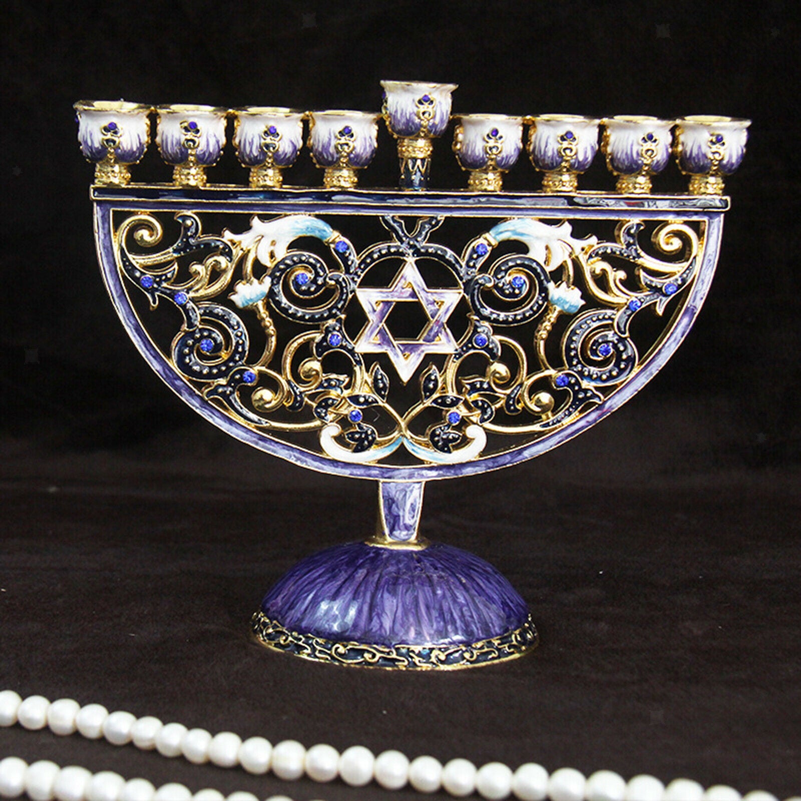 Hanukkah Menorah Candelabra Flower Pattern Candlestick Table Centerpiece