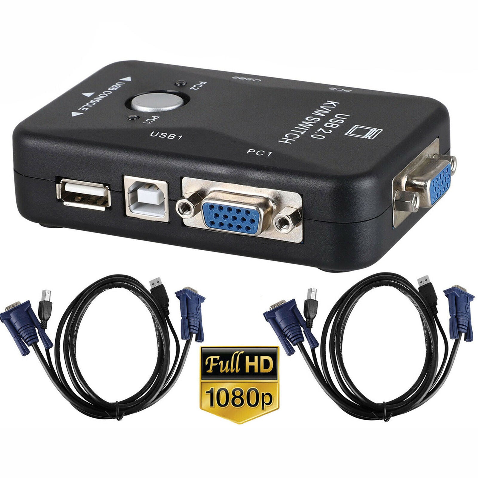 2 Port USB 2.0 KVM VGA Switch w/VGA USB Cable For Mouse Keyboard Monitor PC New
