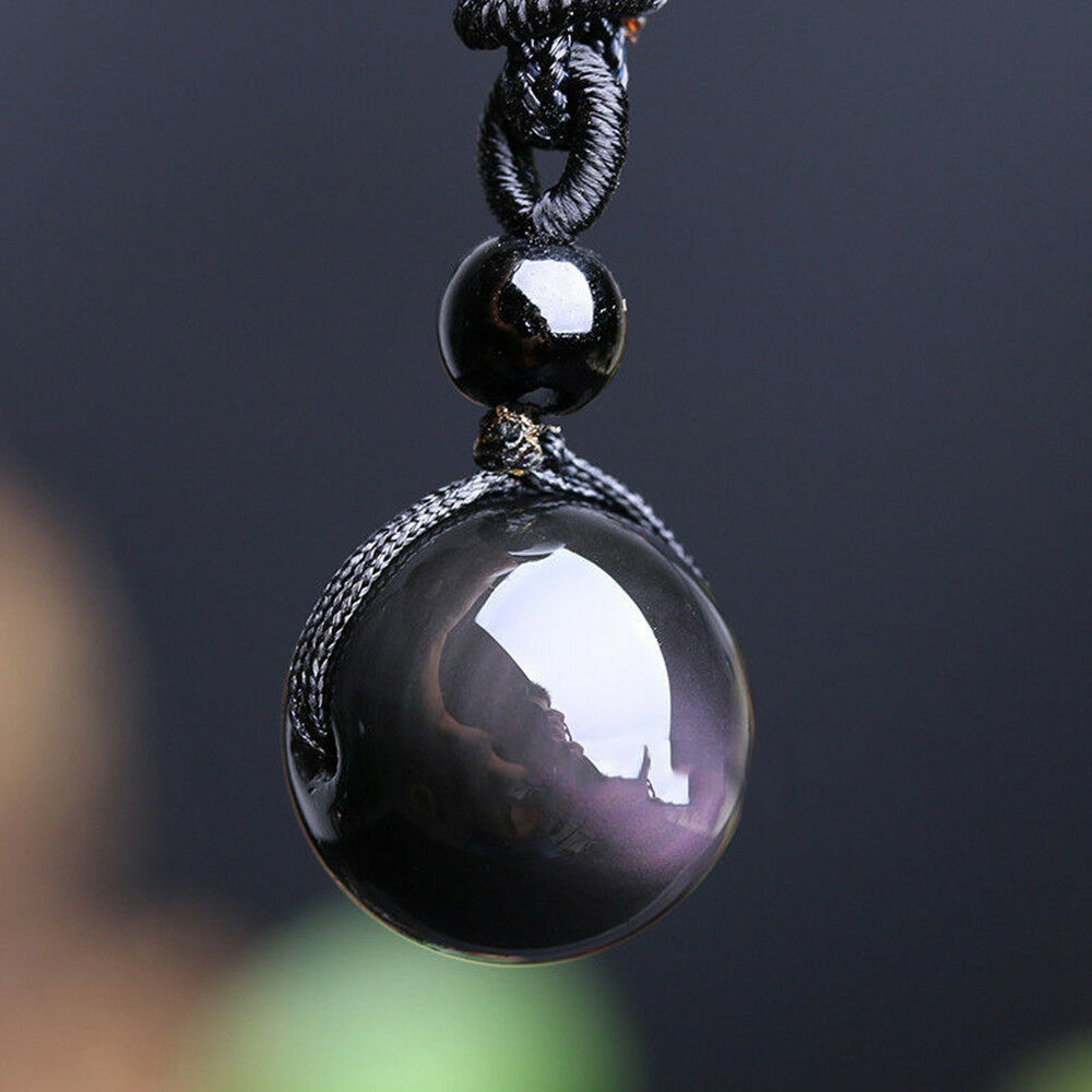 Fine Men Women Retro Weaving Necklace Obsidian Stone Lucky Pendant Jewelry Gift