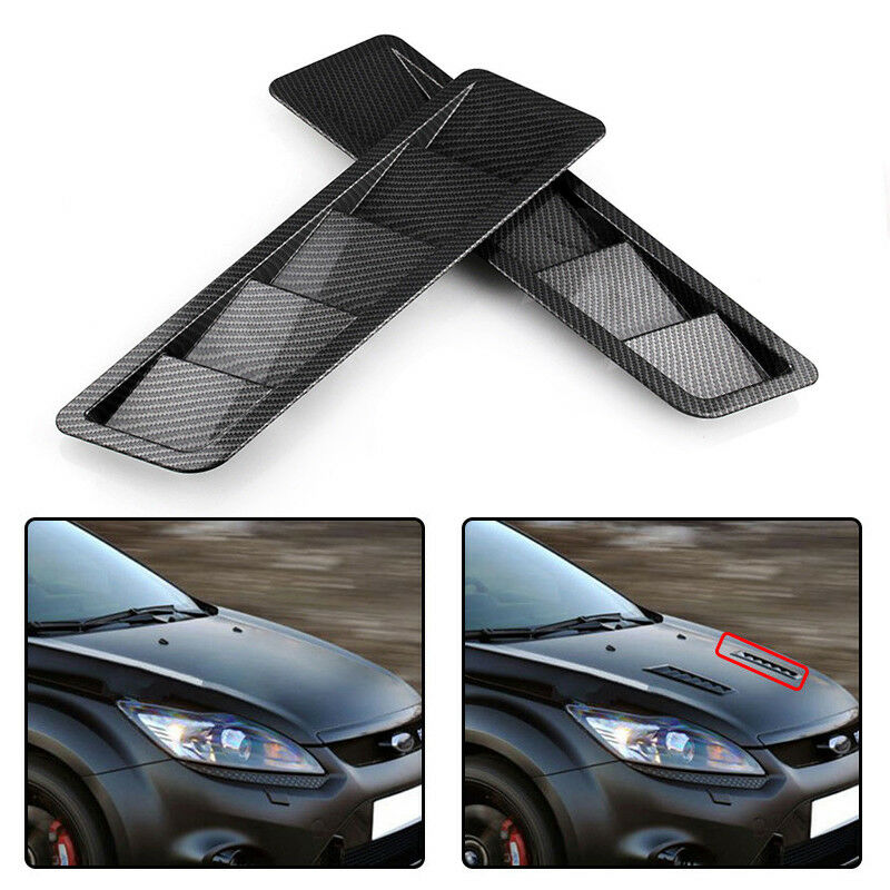 2X Universal Carbon Fiber Style Hood Vents Louver Cooling Panel Trim ABS Plastic