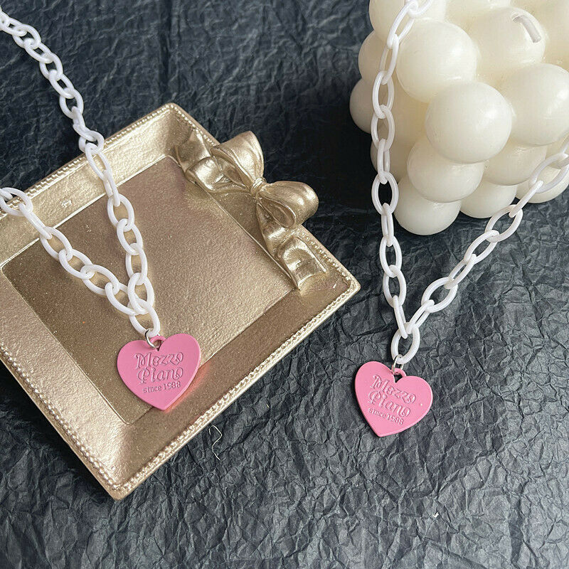 Fashion Pink Letter Heart-shaped Pendant Clavicle Chain Alloy For Women Jewelry