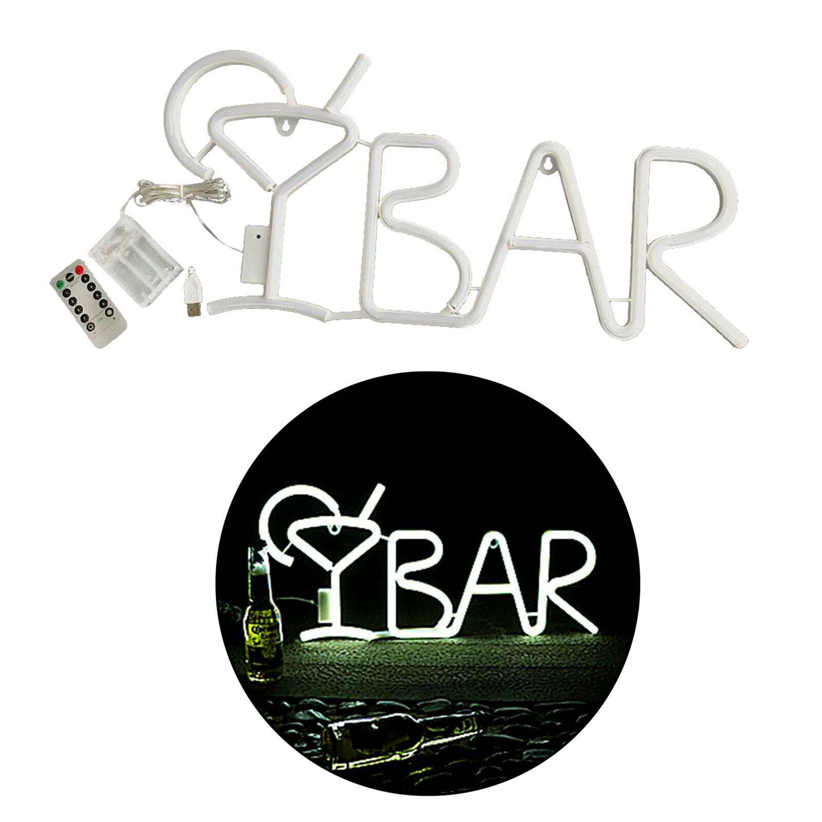 USB/Battery BAR LED Neon Light Signs Wall Lamp Party Home Decor White