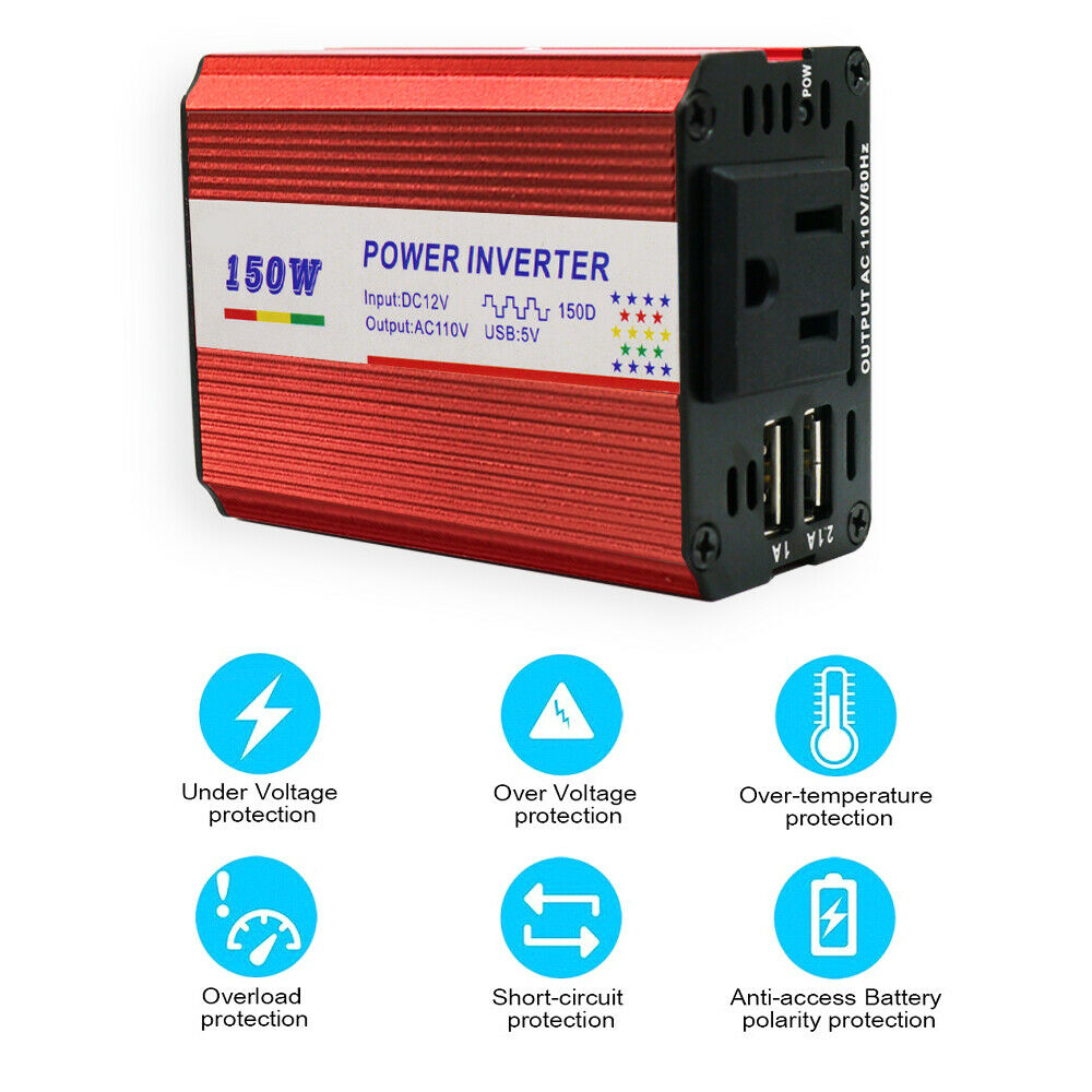 150W Car Power Inverter DC 12V - 110V AC Car Converter 3.1A Dual USB Car Adapter