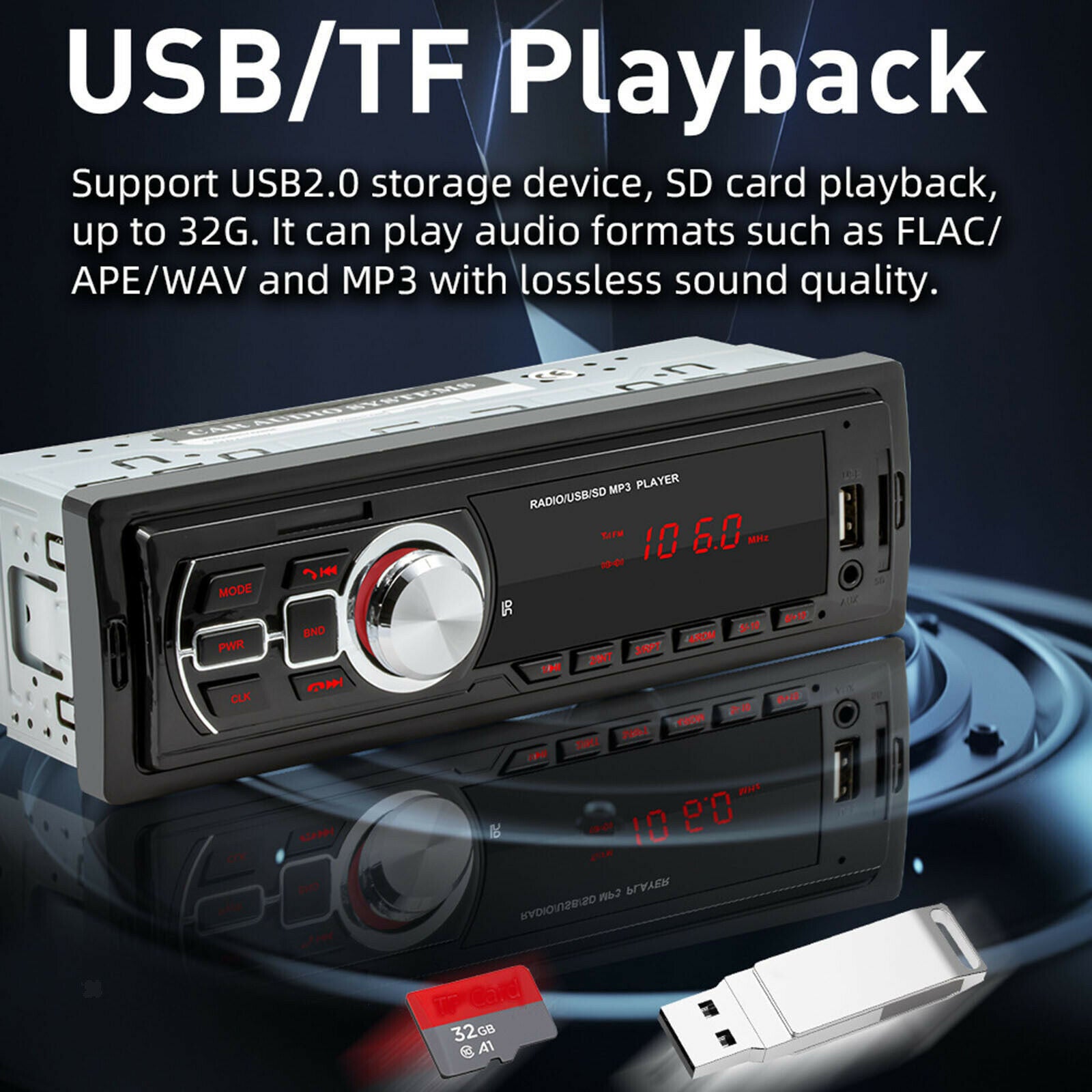 Multimedia Car Stereo Single Din USB Port AUX Input AM/FM Radio Receiver