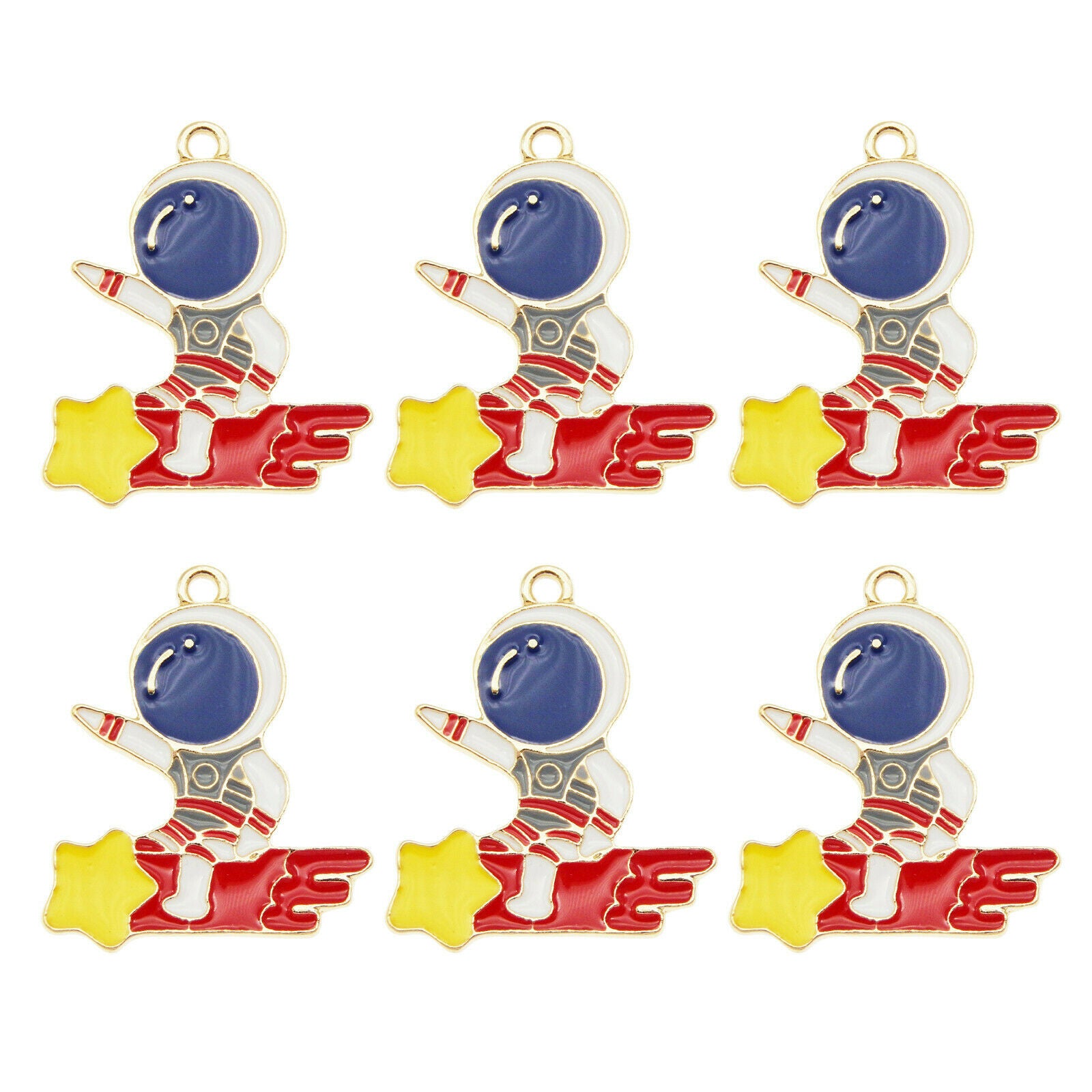 8PCS Alloy Enamel Astronaut Comet Dangle Charms Pendant Keychain Earrings DIY