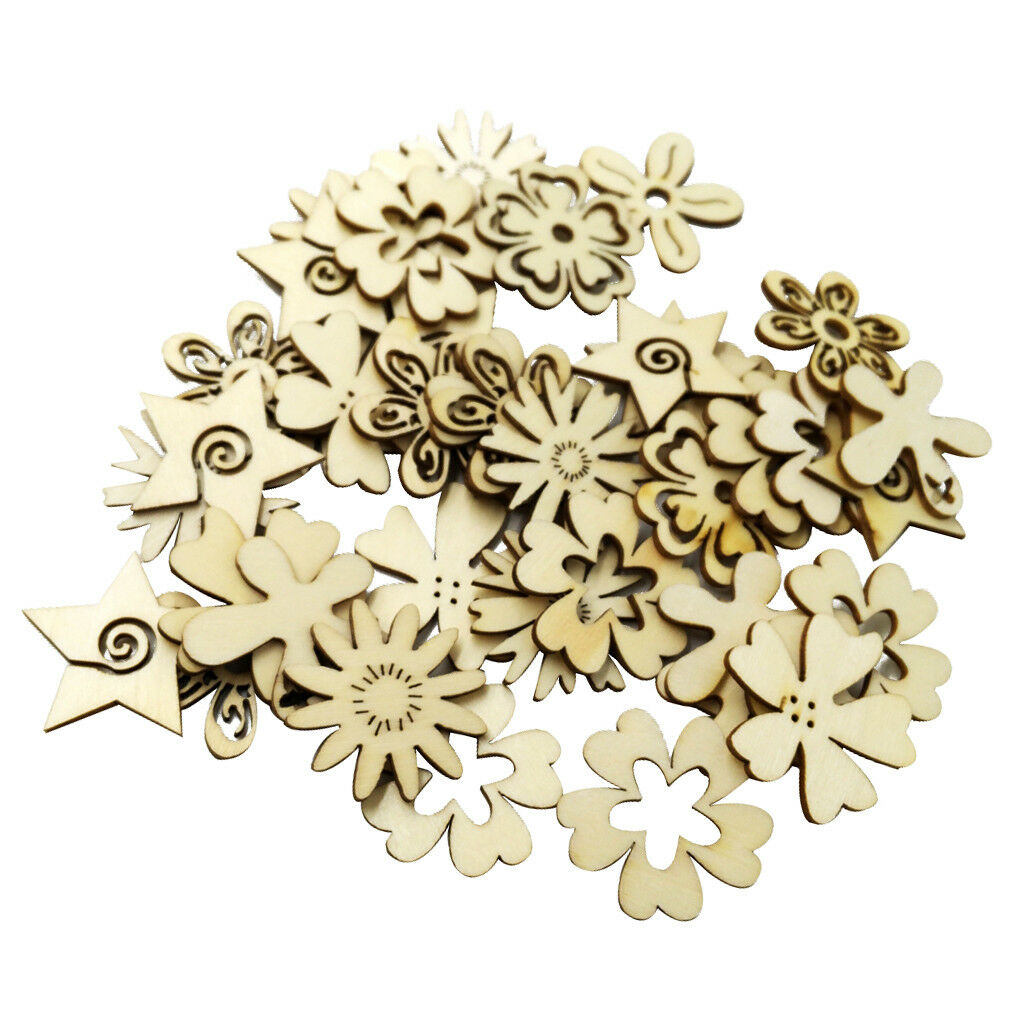 50x Rustic Wooden Flowers Wood Decorative Pieces Wedding Party Table Scatter