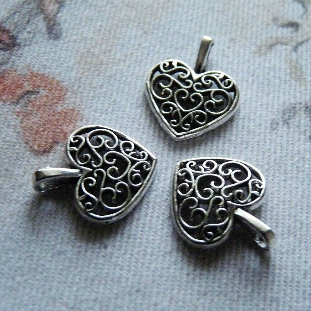 50x Love Heart Charms Fashion Jewelry Making Findings Hollow Out Love Heart