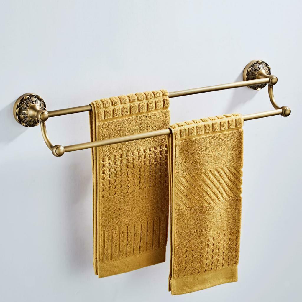 Towel Rack Bathroom Home 2 Rail Hanger Brass Shelf Holder Wall Mounted Bars