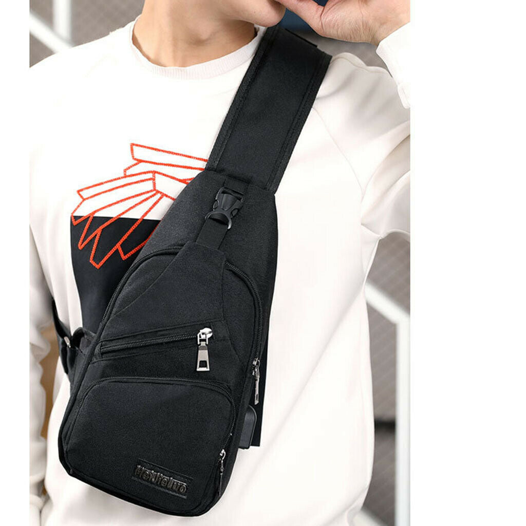 2Pcs Mens Sling Bag USB Charging Port Outdoor Travel Casual Lightweight Bag