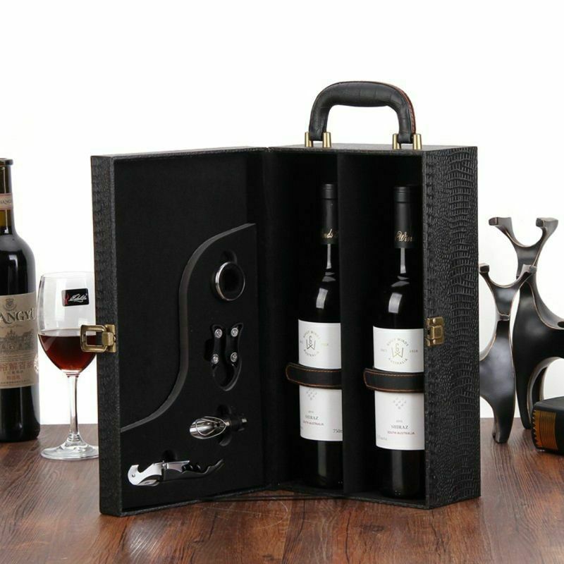 Wine Bottle Box Luxury Leather Bag 2 Red Wine Champagne Tote Carrier Travel Case