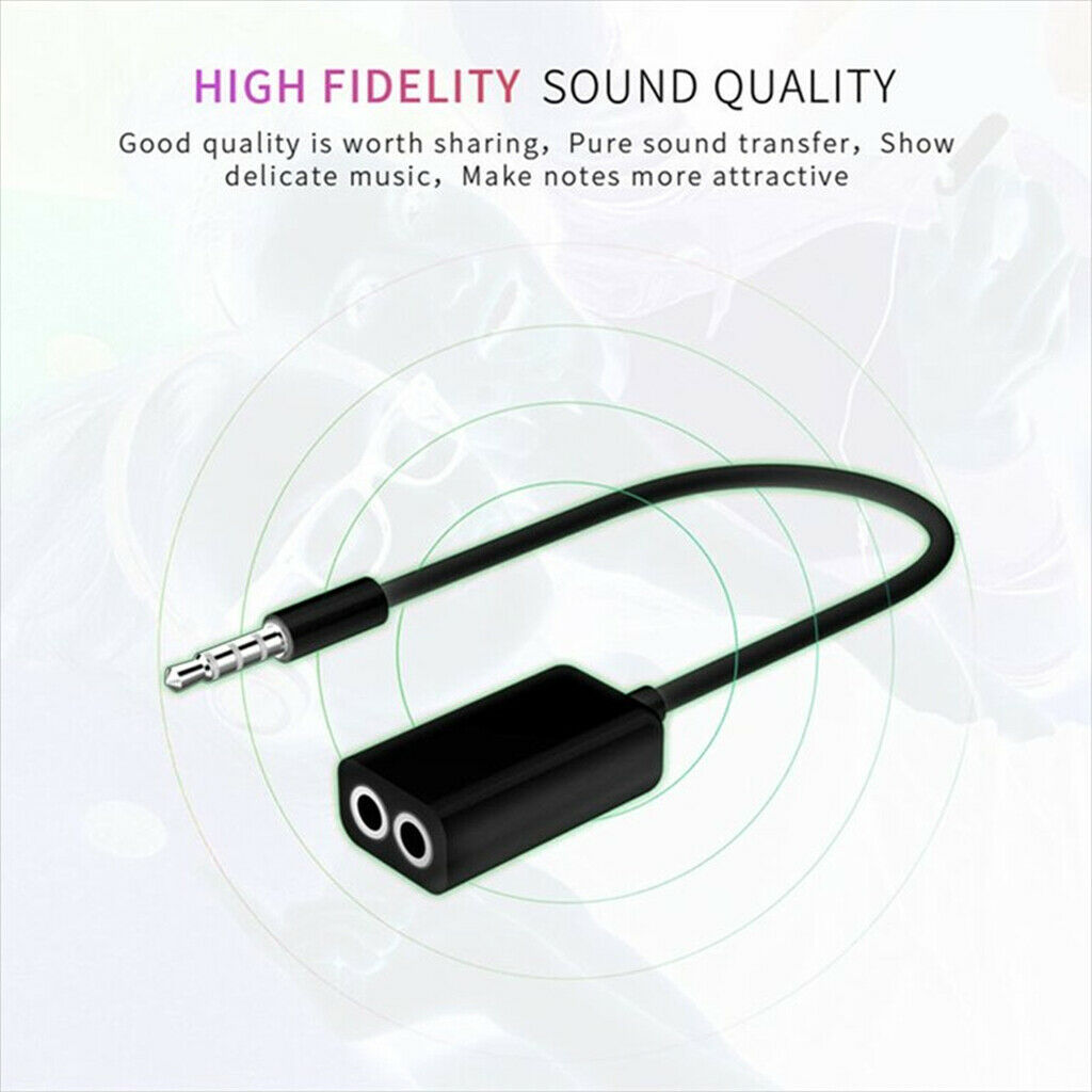 3.5mm Mini Audio Stereo Splitter Cable 1 Male to 2 Female Black