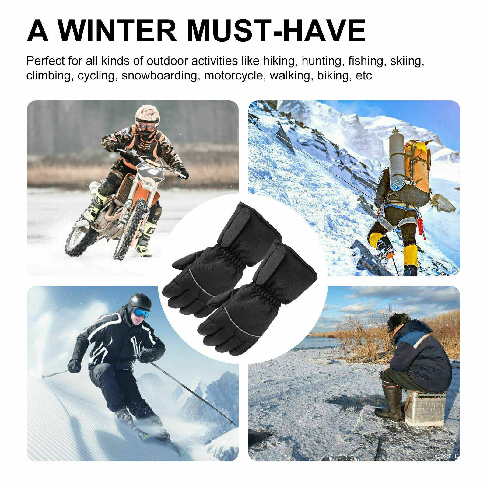Warm Thermal Heated Gloves Touch Screen for Men Women BMX UTV Outdoor Ski