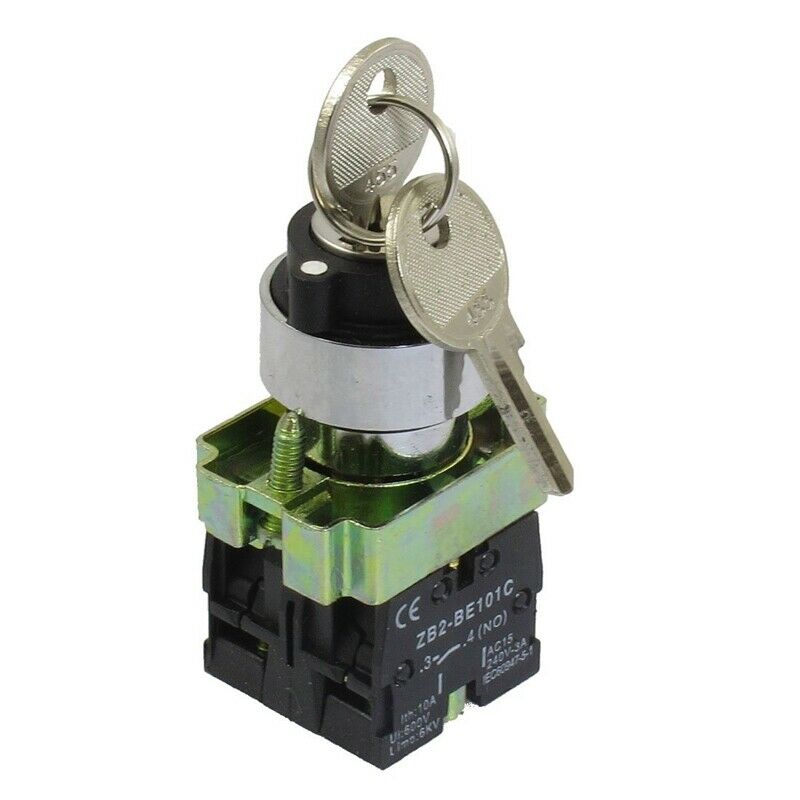 22mm Locking 2 NO Three 3-Position Keylock Selector Select Switch ZB2-BE101C PE6