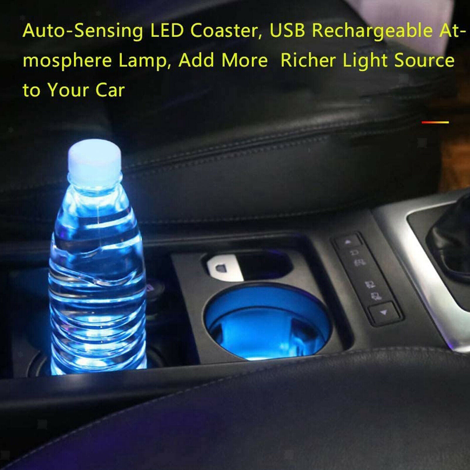 Car LED Cup Holder Luminescent Coaster 7 Colors USB Charging for Drink Mat