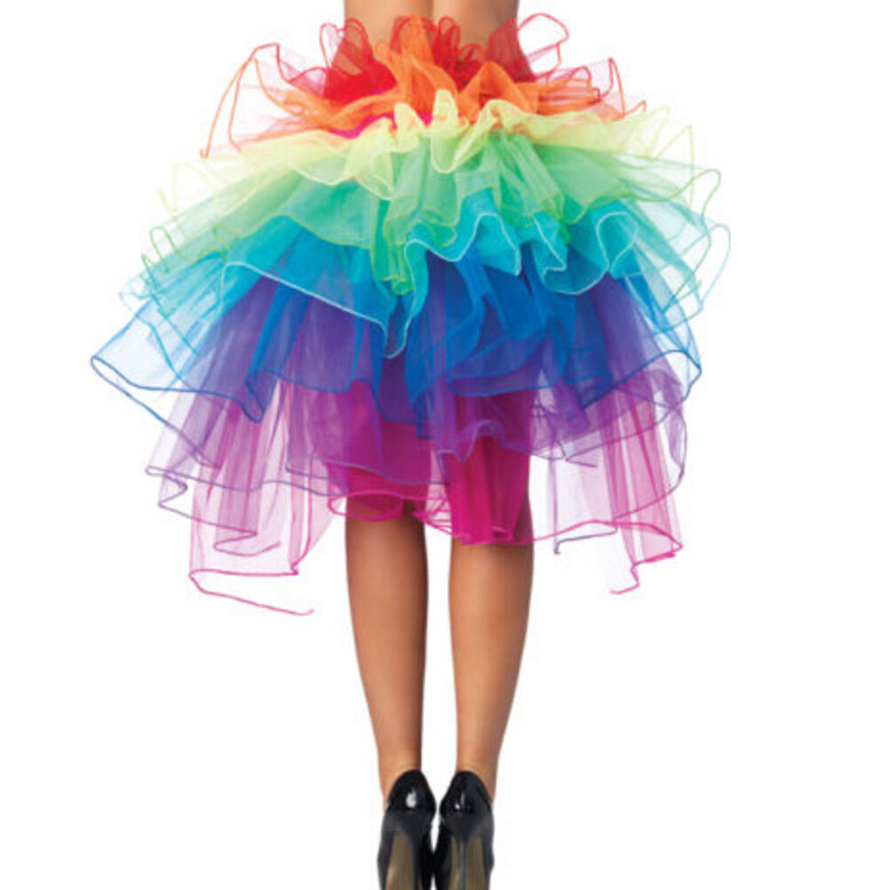 Rainbow Neon Tutu Skirt Rave Party Dance  Half Bustle Burlesque Sexy Clubwear Lt