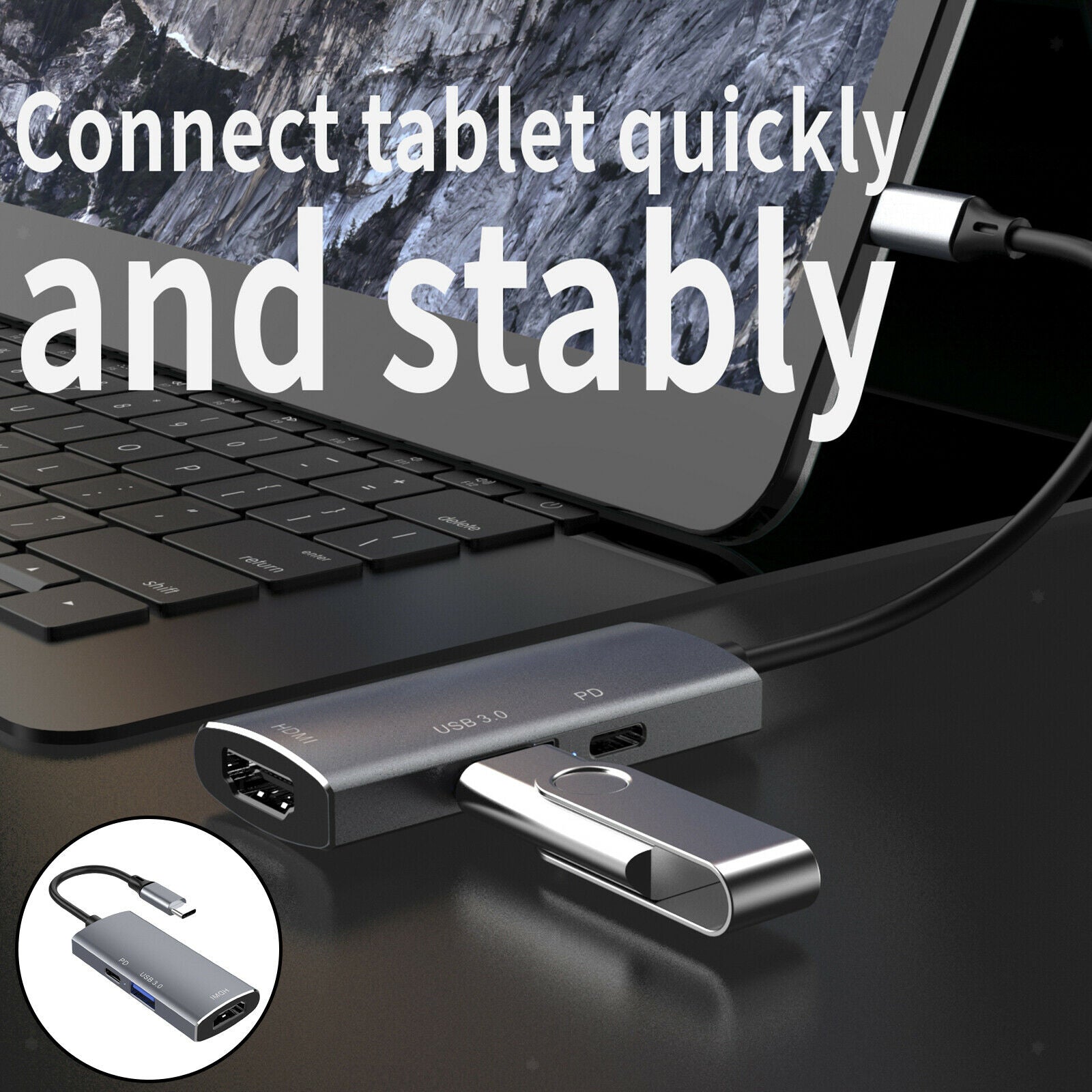 USB C Hub Adapter Max 100W PD Charger for MacBook Pro Tablet Projector Grey
