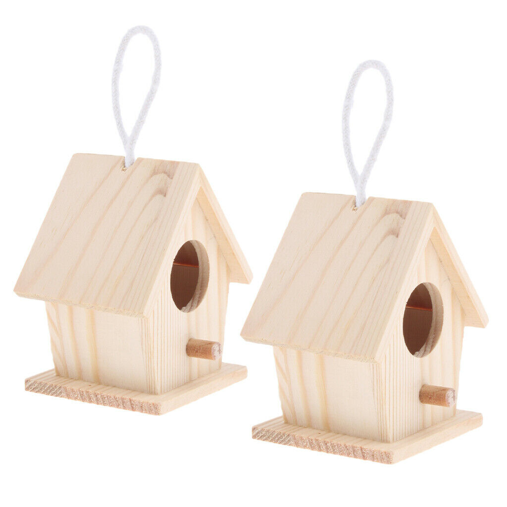 2x Handmade Unfinished Wood Birdhouse DIY Craft Home Parrot Stand Perch Cage